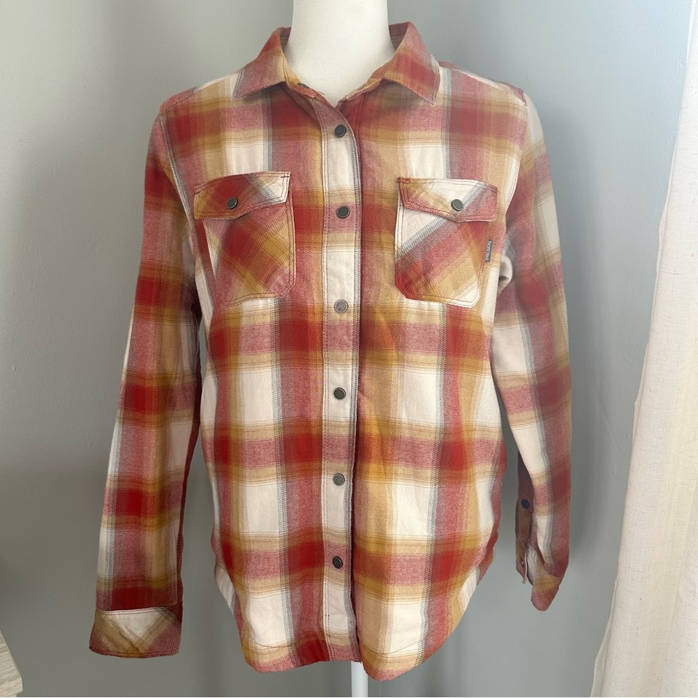 Pacific Trail Plaid Snap Down Shacket, Fleece Lined Red,‎ Orange, Yellow, Medium